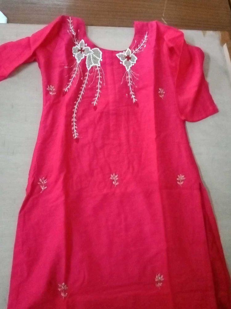 Beautiful Red Kurta And Organza Duppata