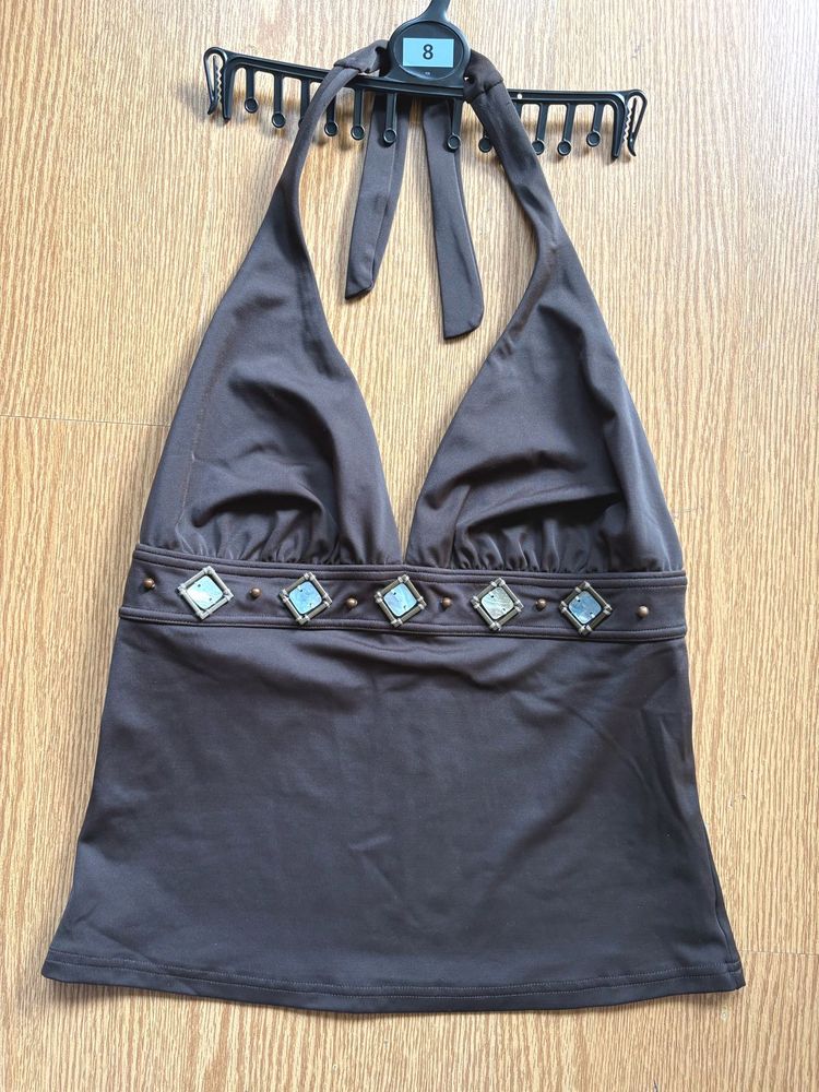 Brown Y2K Halter Top
