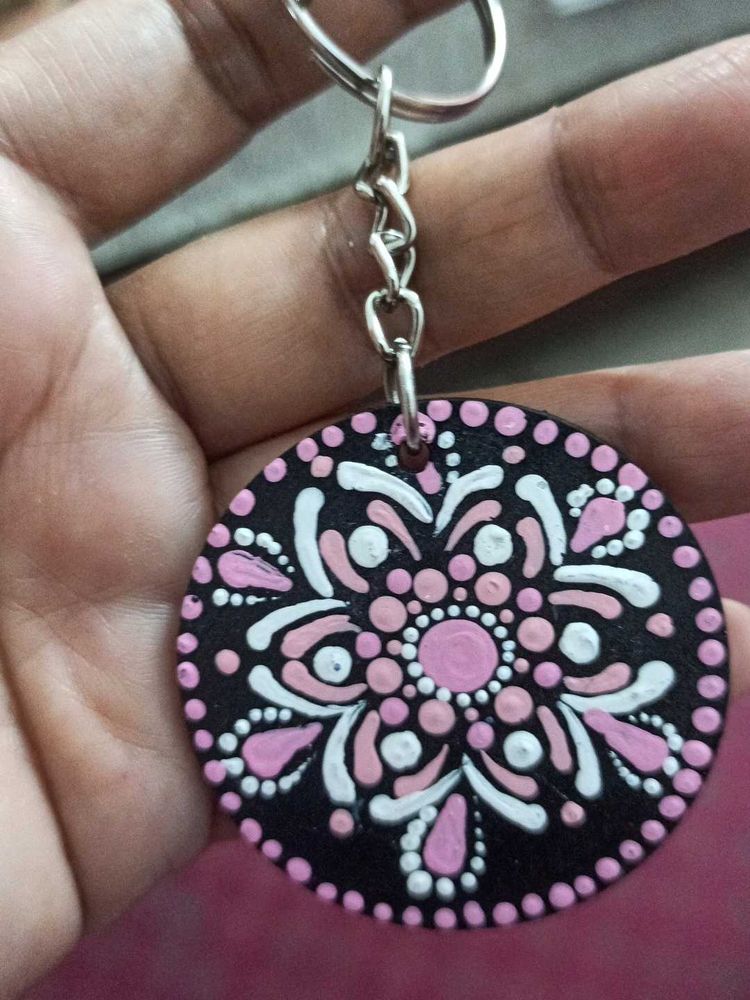 Two Hand-Painted Mandala Keychain
