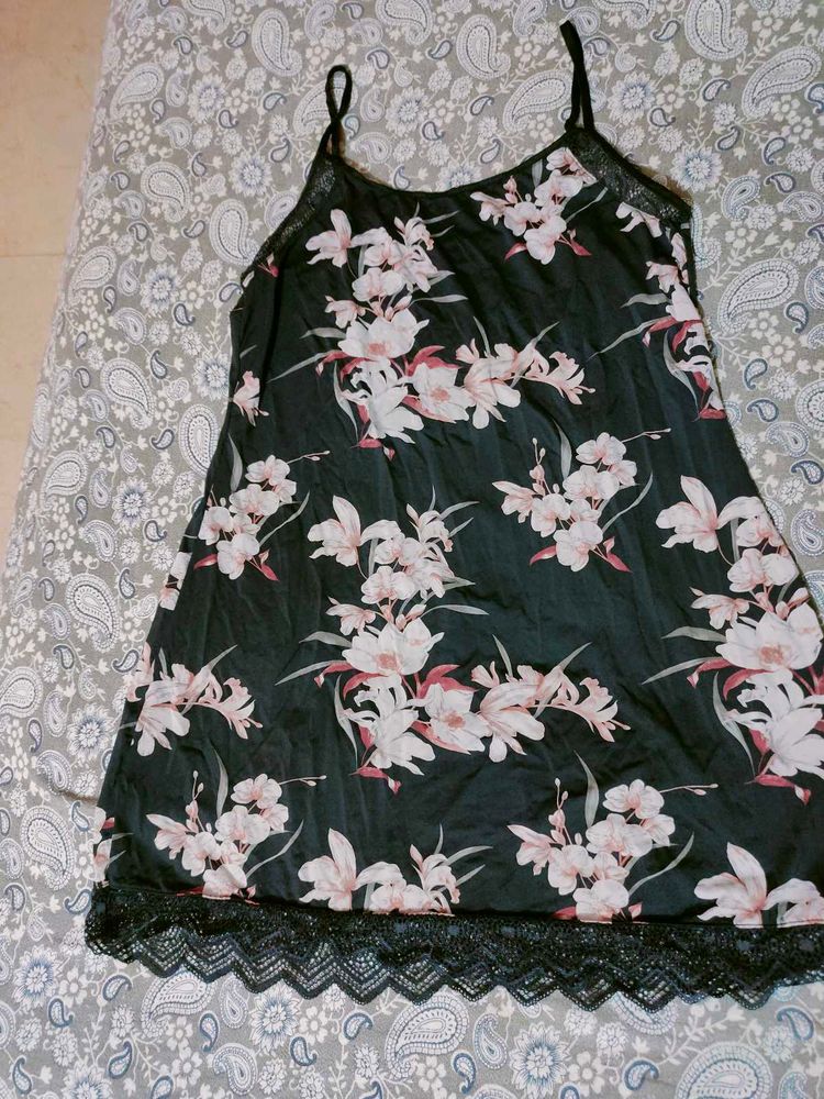 Floral Print Black Nighty Top