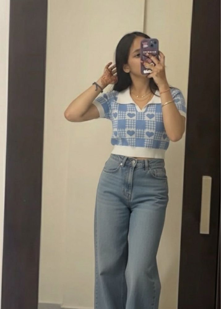 Sweetheart Gingham Collared Crop Top