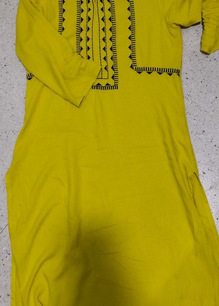 Yellow Embroidered Neck vishudh Kurti