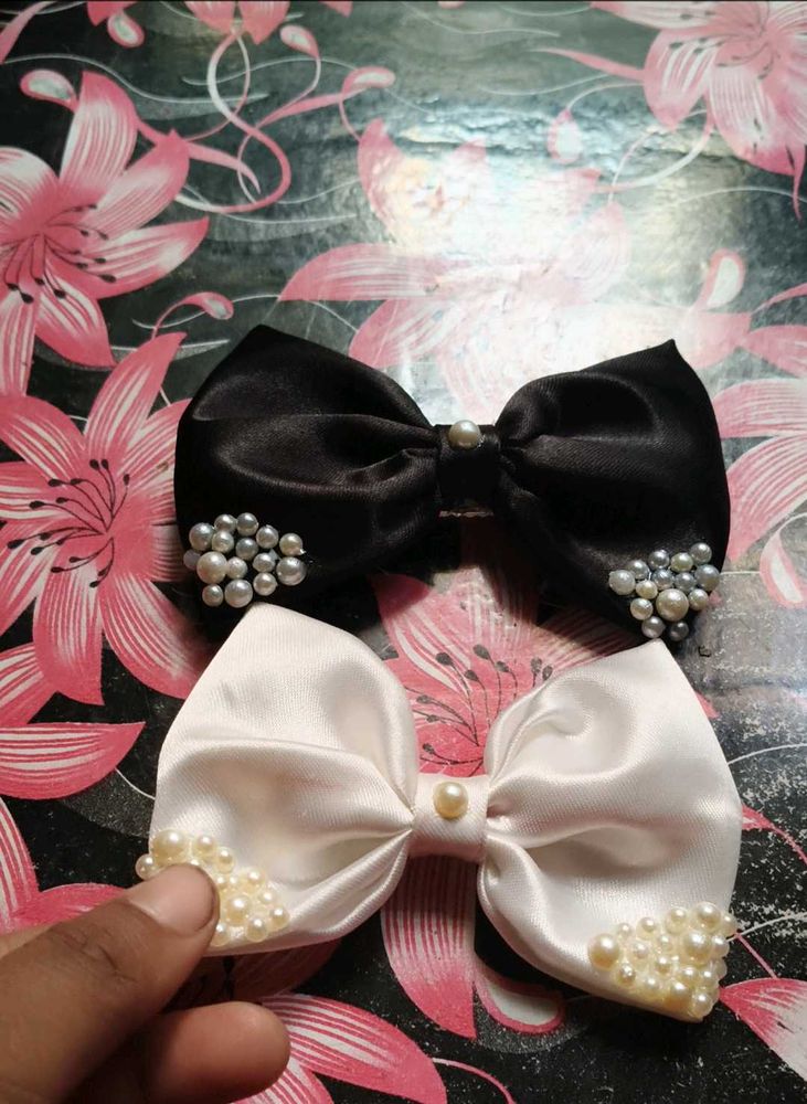 Pearl Bow Hair Clips