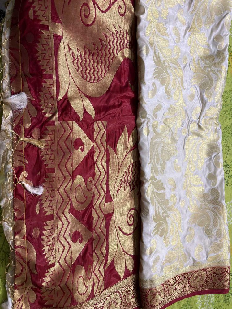 Elegant White &amp; Red Saree