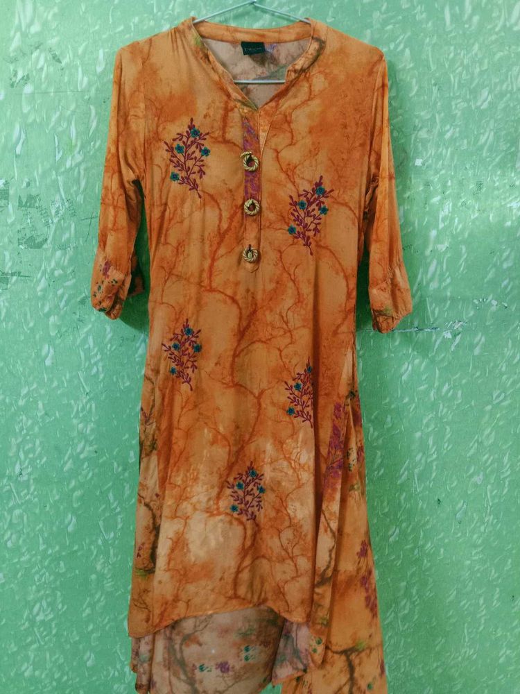 Orange Embroidered Kurta For Women