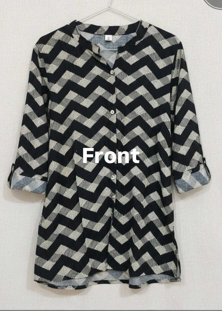 Chevron Print Button-Up Top