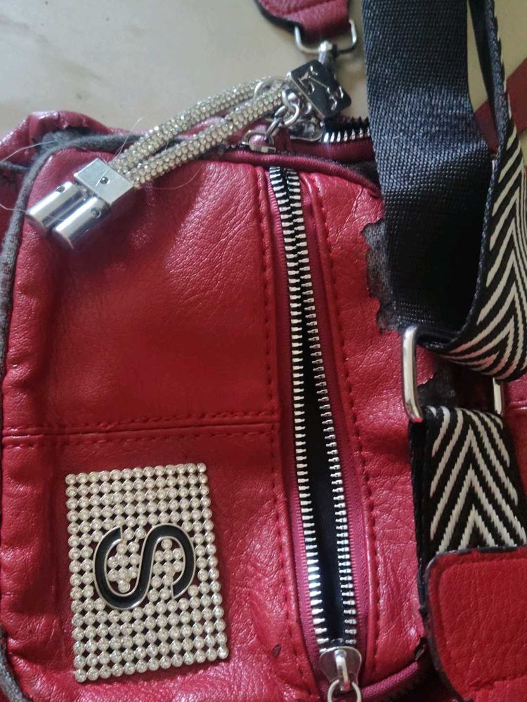Red Embellished Sling Bag