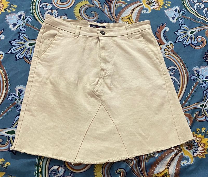 Beige Denim Mini Skirt