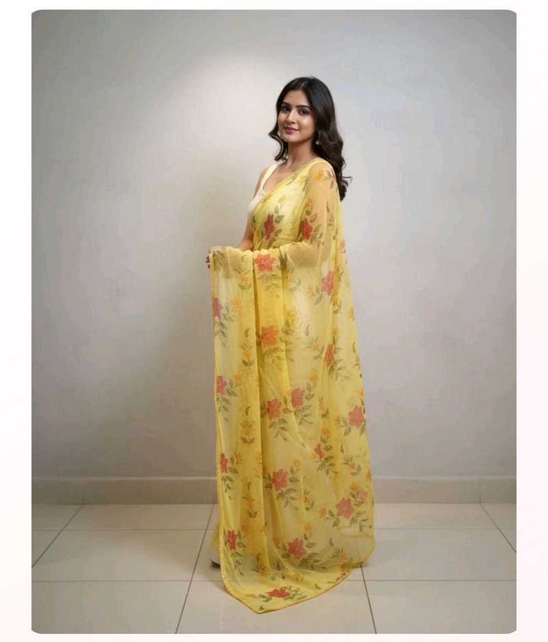 Elegant Yellow Floral Saree