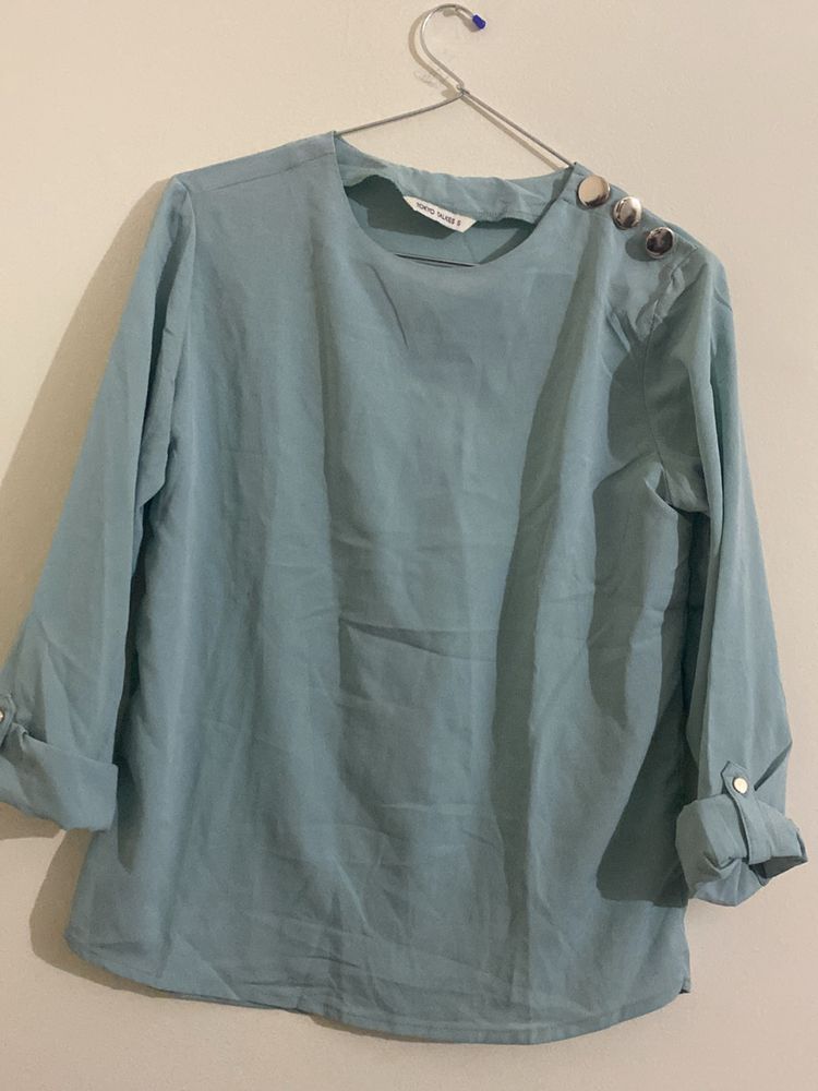 Green Rollup Sleeves Top