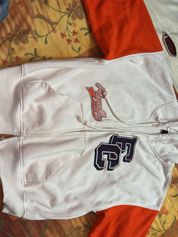 White &amp; Orange Zip-Up Hoodie