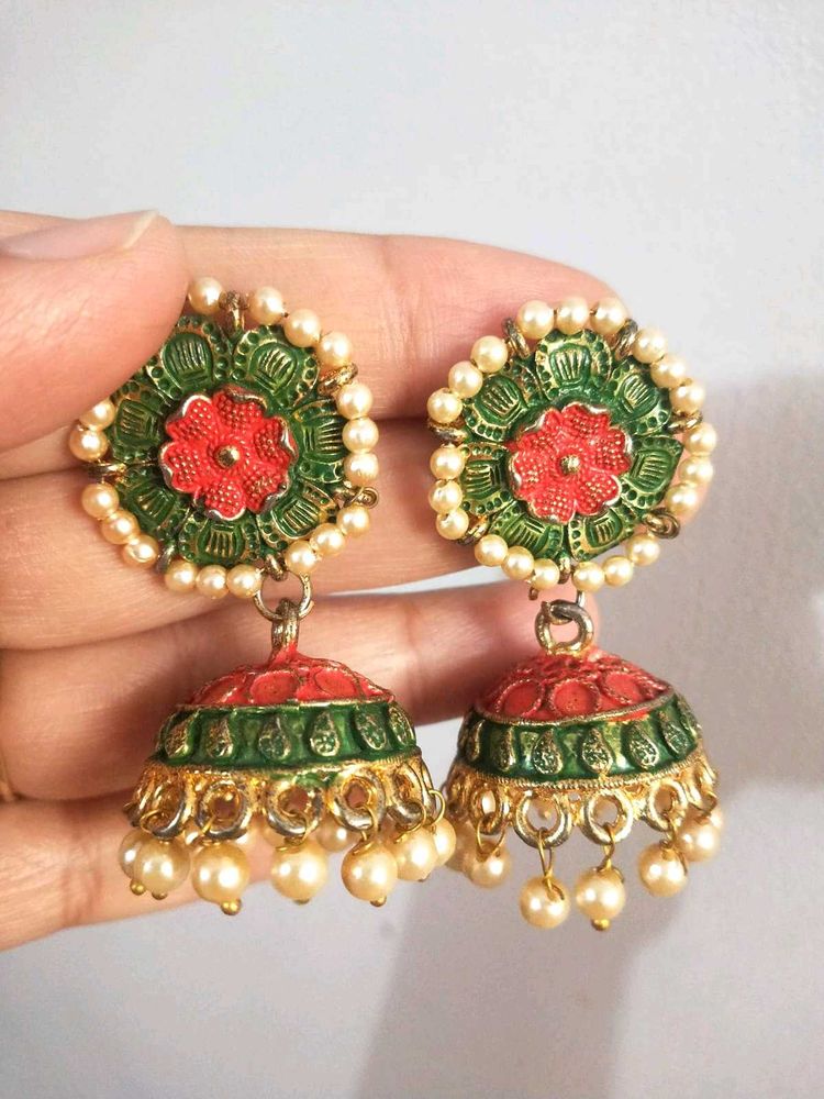 Floral Pearl Jhumkas