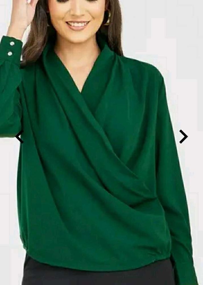 STYLI Women Wrap Front Blouse With Button Cuff