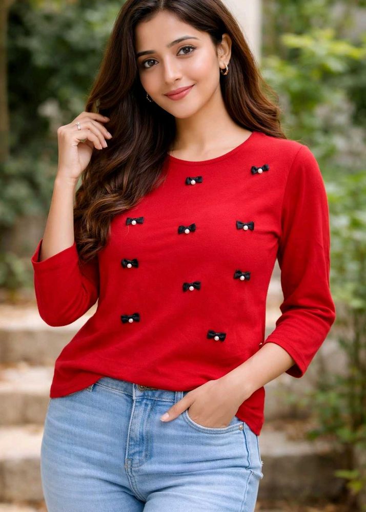 Red Bow Long Sleeve Top [C2]