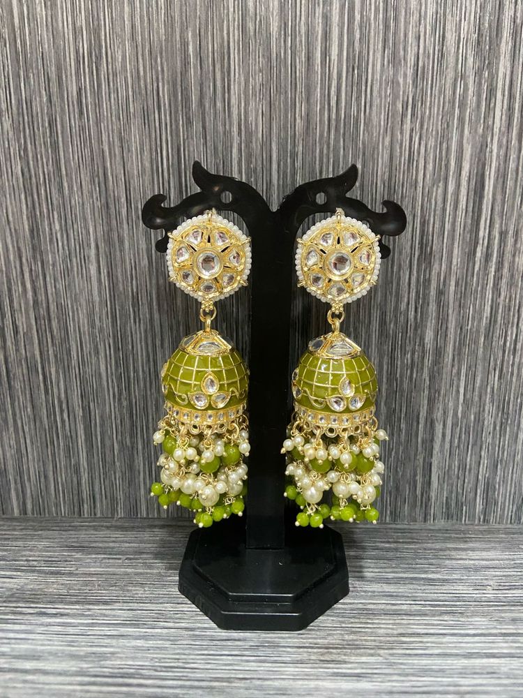 Green Jhumka Earrings