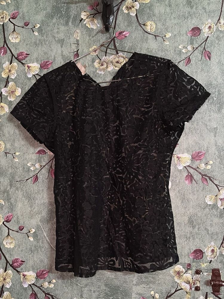 Black Lace Transparent Top