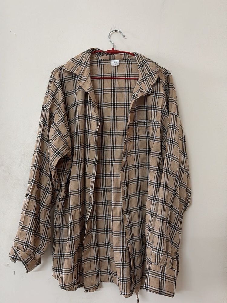 Beige Plaid Oversized Shirt