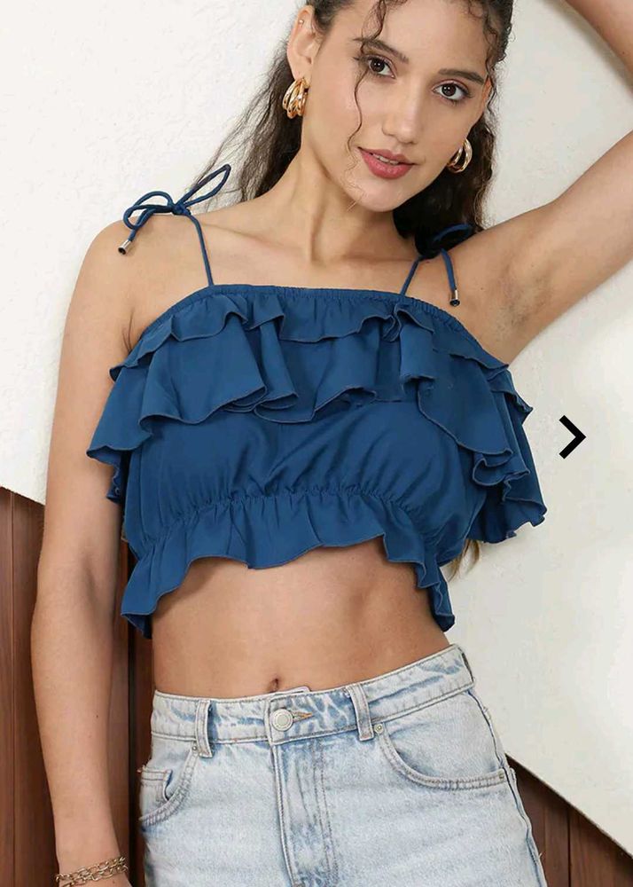 Grab party Blue Ruffled Crop Top