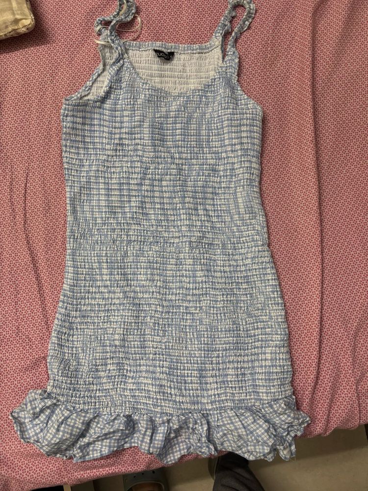 Blue &amp; White Checkered Mini Dress