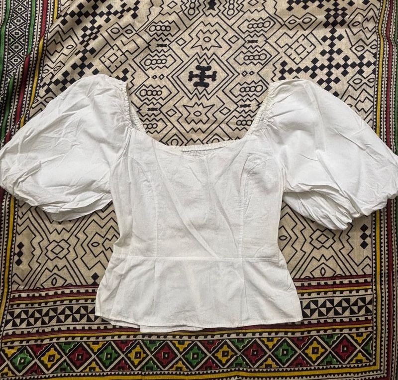 White Puff Sleeve Top