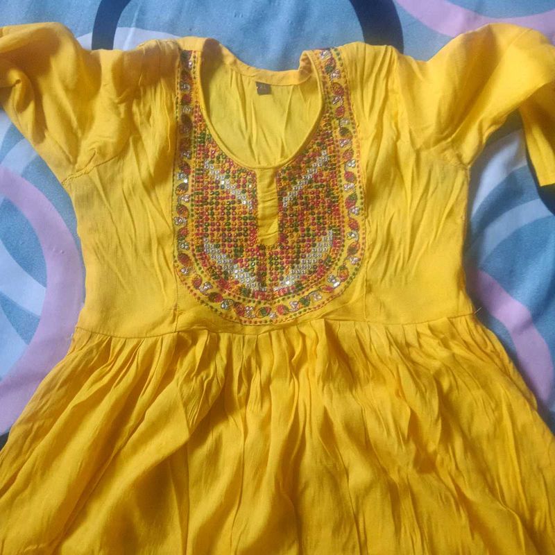 Yellow Embroidered Kurta