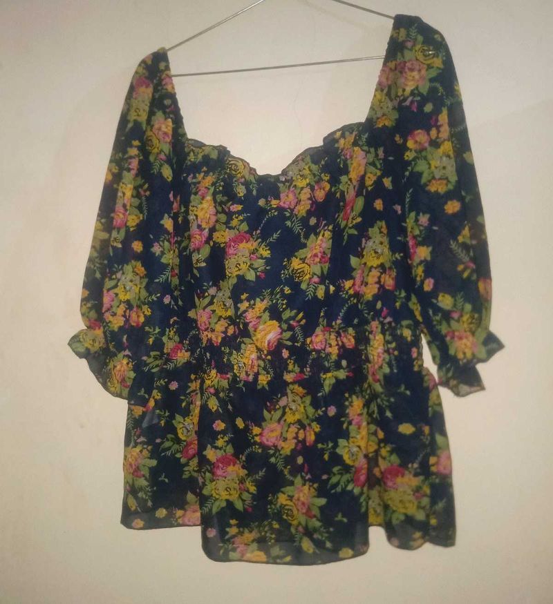 Blue Square Neck Top