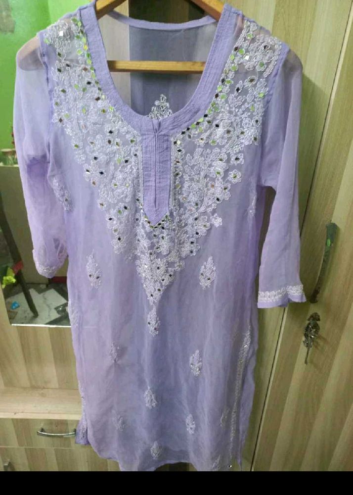 lakhnowi Lavender Embroidered Kurta