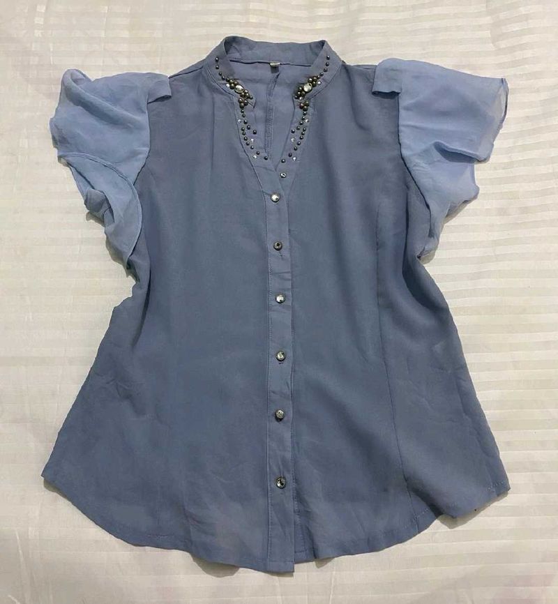 Chic Blue Embellished Top