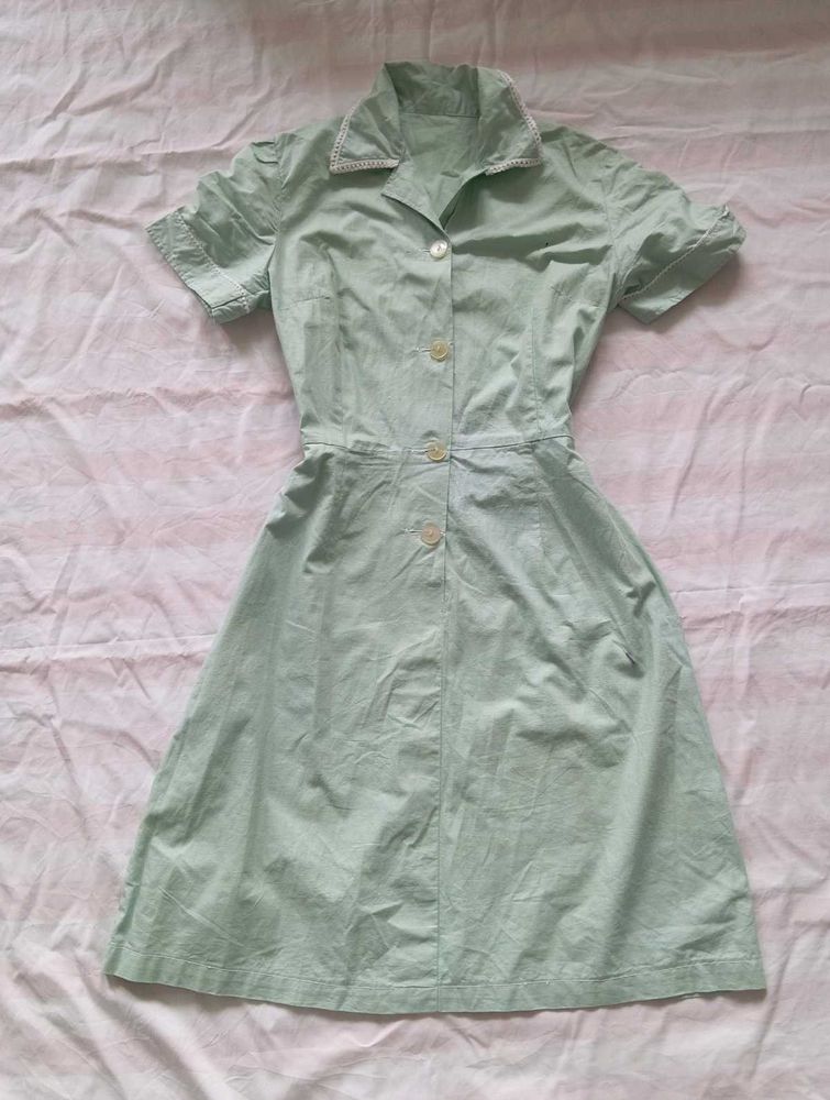 Vintage Green Button-Down Dress