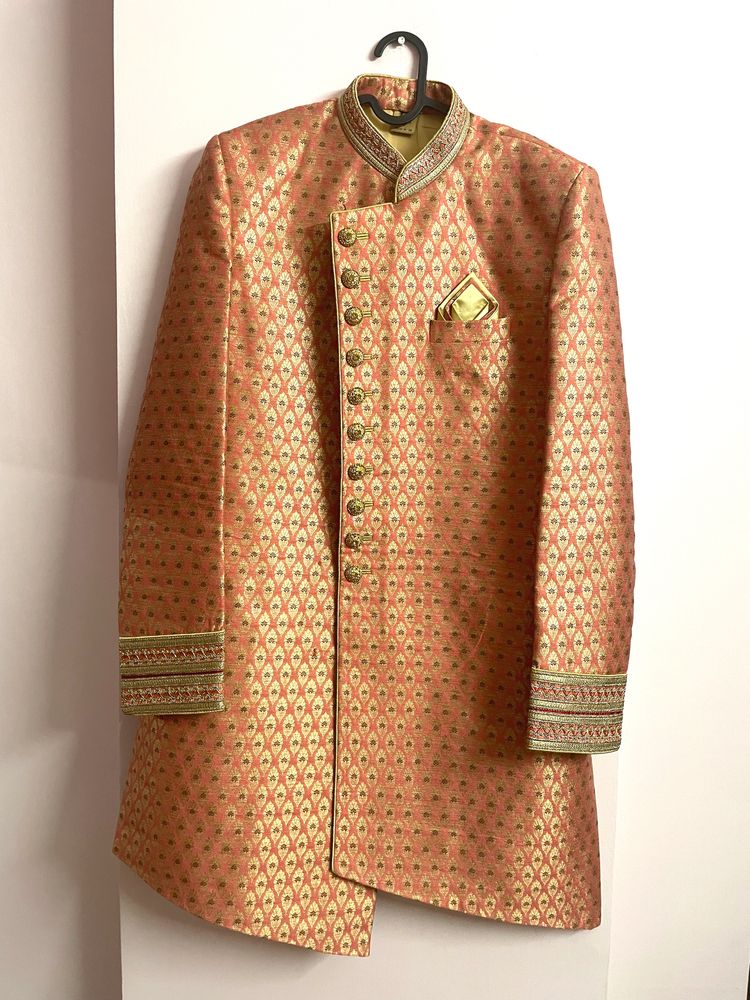 Peach Pink Color Men Sherwani Suit Coat