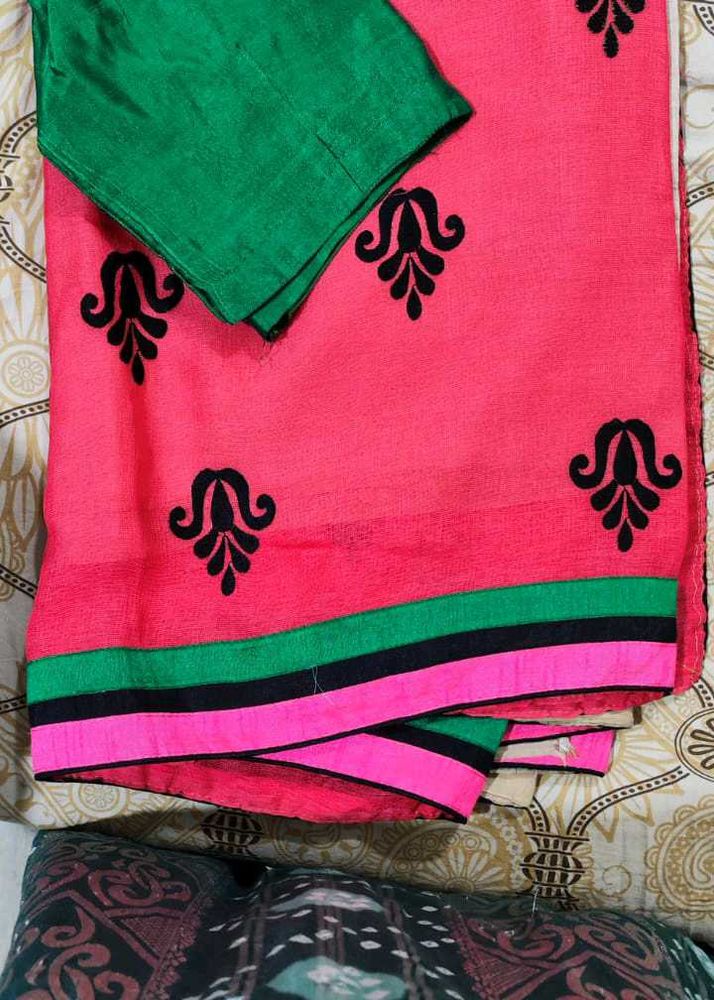 Pink &amp; Green Saree