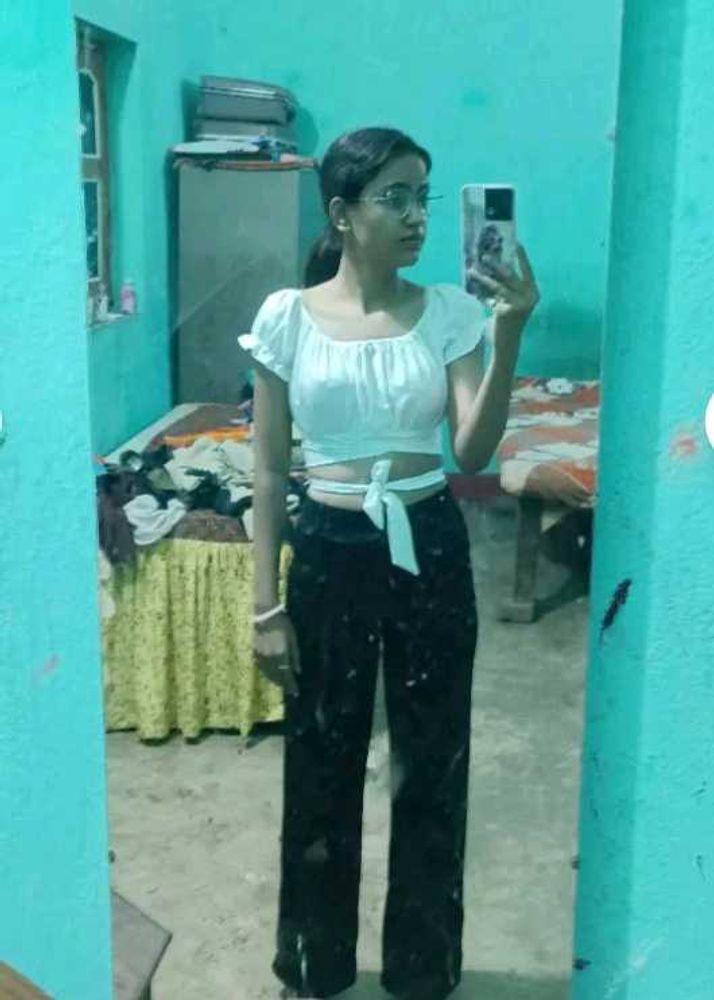 Trendy White Crop Top &amp; Black Pants