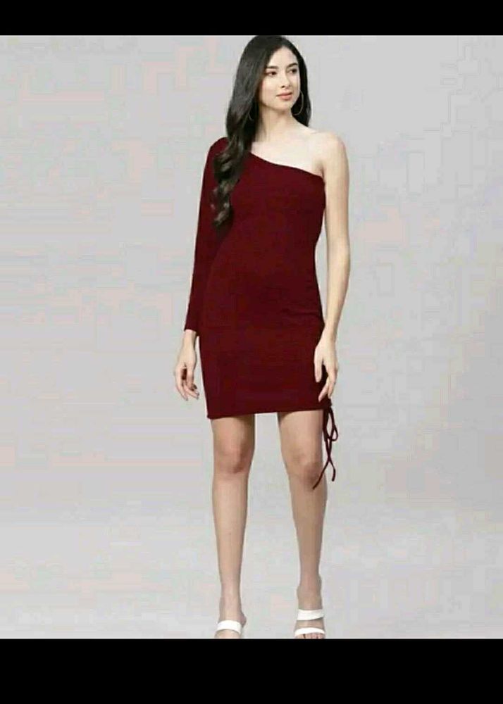 Offer For Today,🙊👈Burgundy One-Shoulder Mini Dr