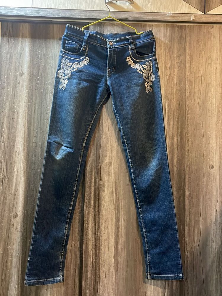 Embroidered Y2k Denim Jeans