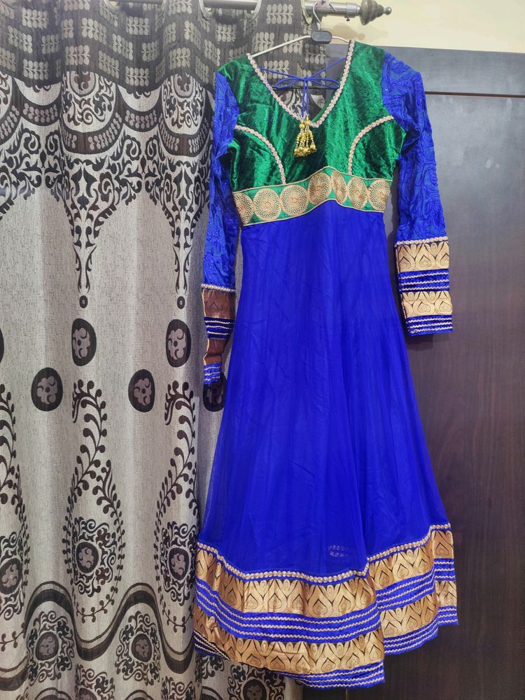 Elegant Blue &amp; Green Anarkali Dress