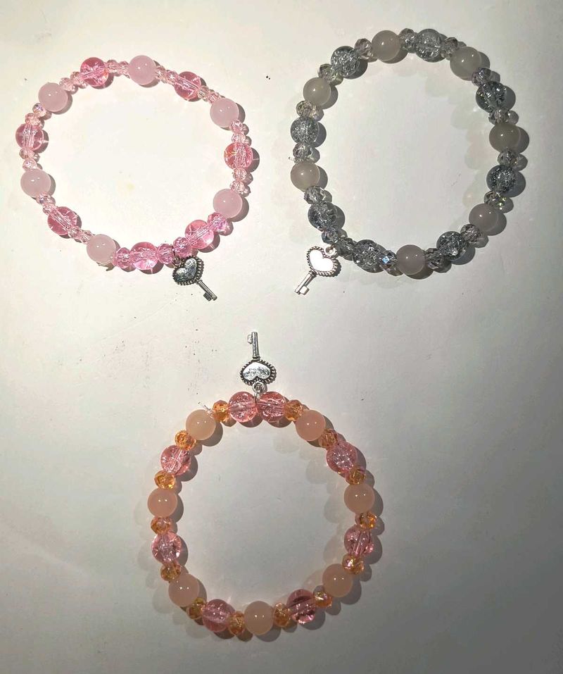 Beaded Bracelets with Key Charm - Set of 3