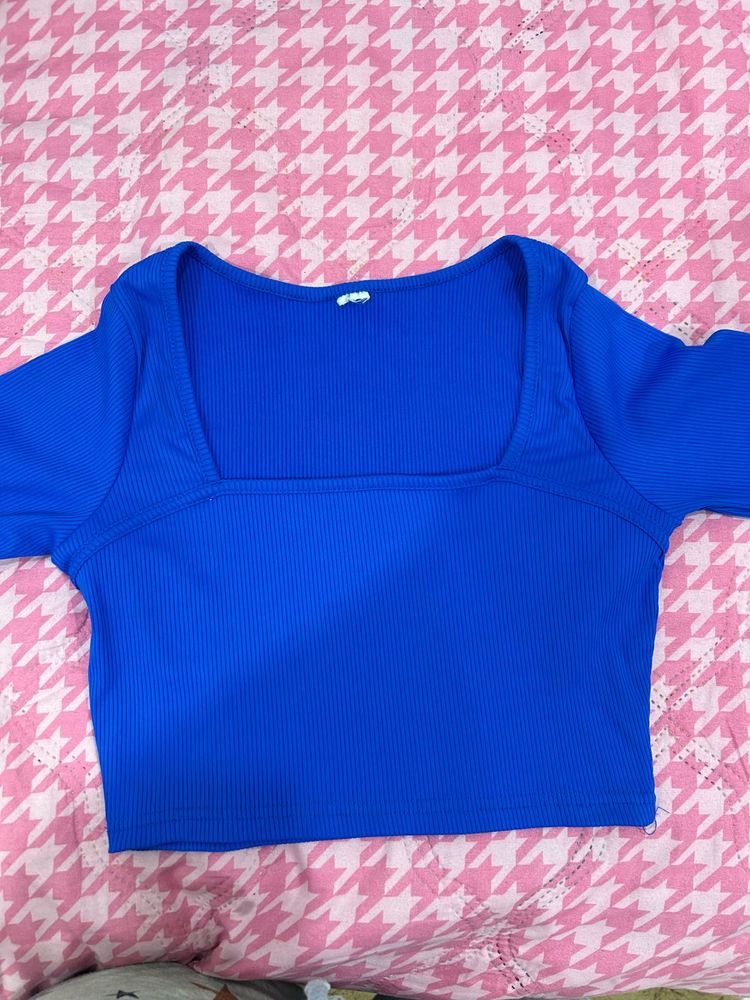 Blue Long Sleeve Crop Top
