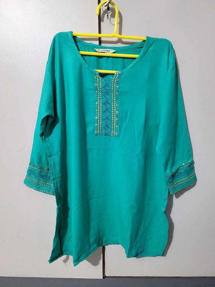 Teal Embroidered Tunic Top