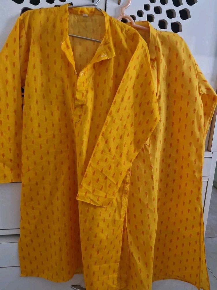 Yellow Cotton Kurta Set