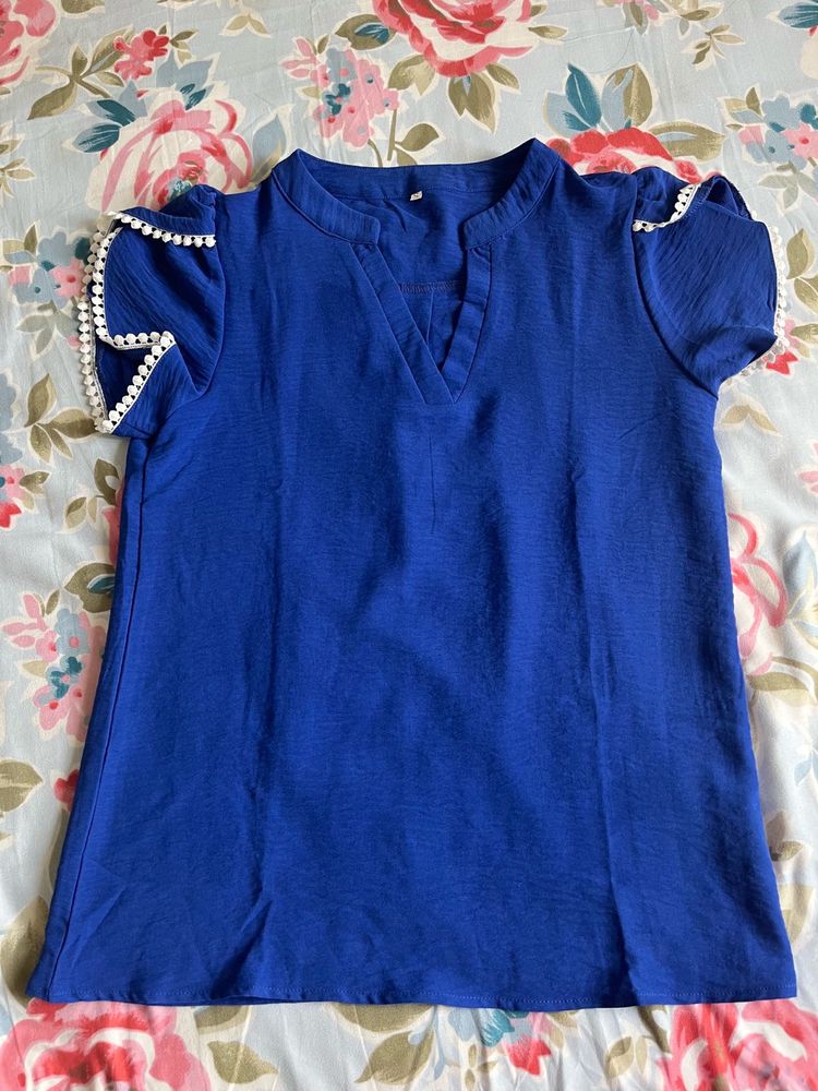 Blue V neck shirt style top