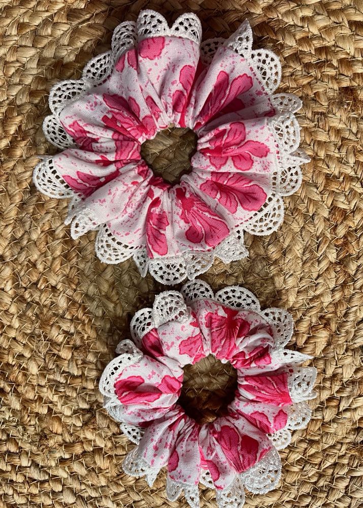 Floral Hair Scrunchies - Set of 2