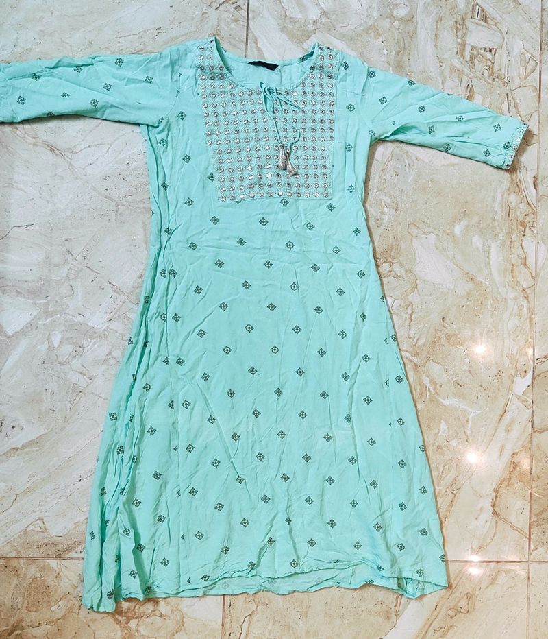 Sea Green A-line Kurti