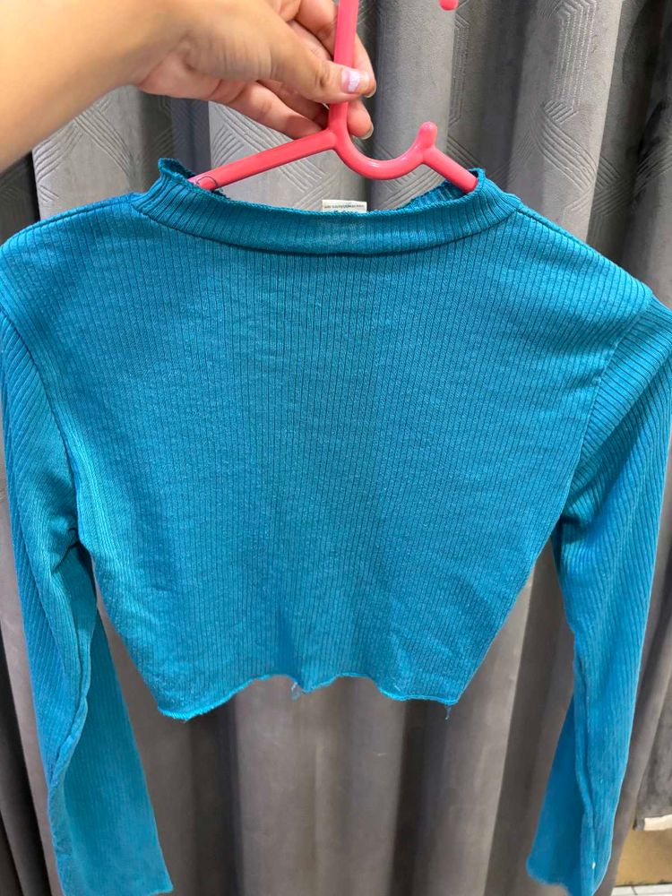 Blue Long Sleeve Crop Top