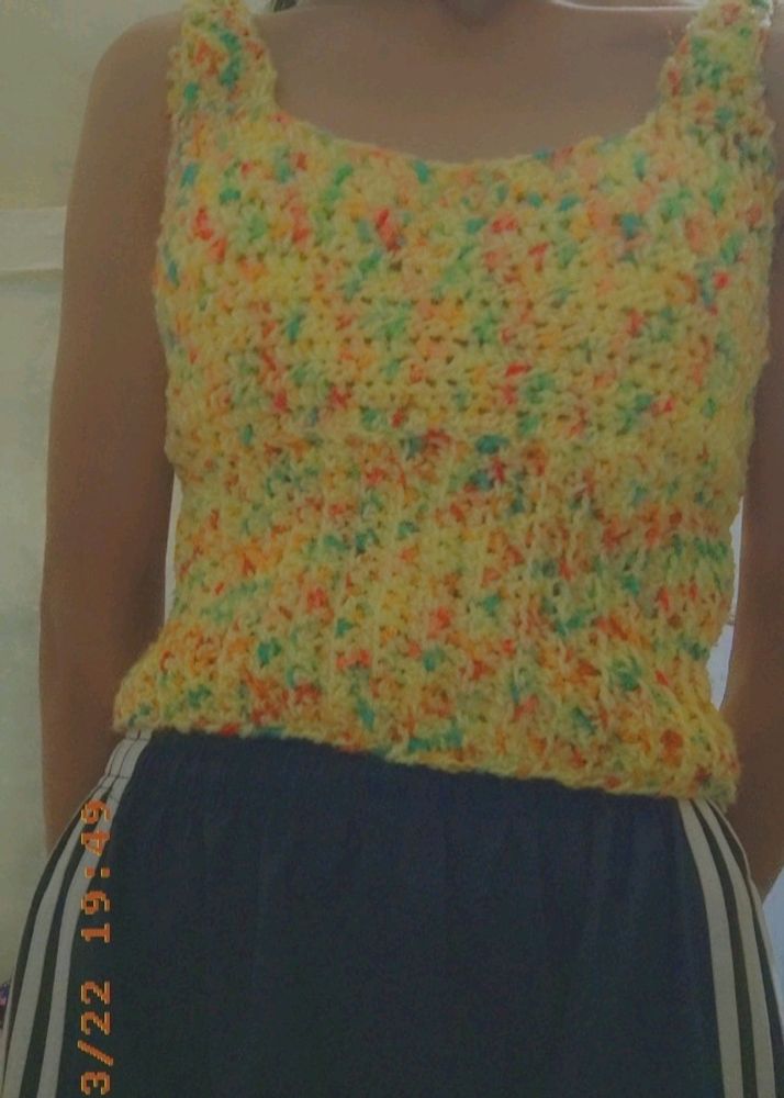 Handmade multicolour crochet top and cardigan for winters