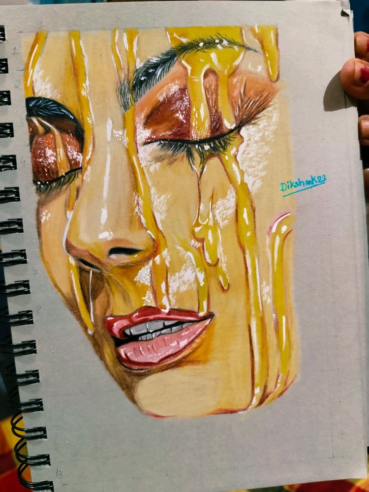 Honey Dripping Colour Pencil Sketch