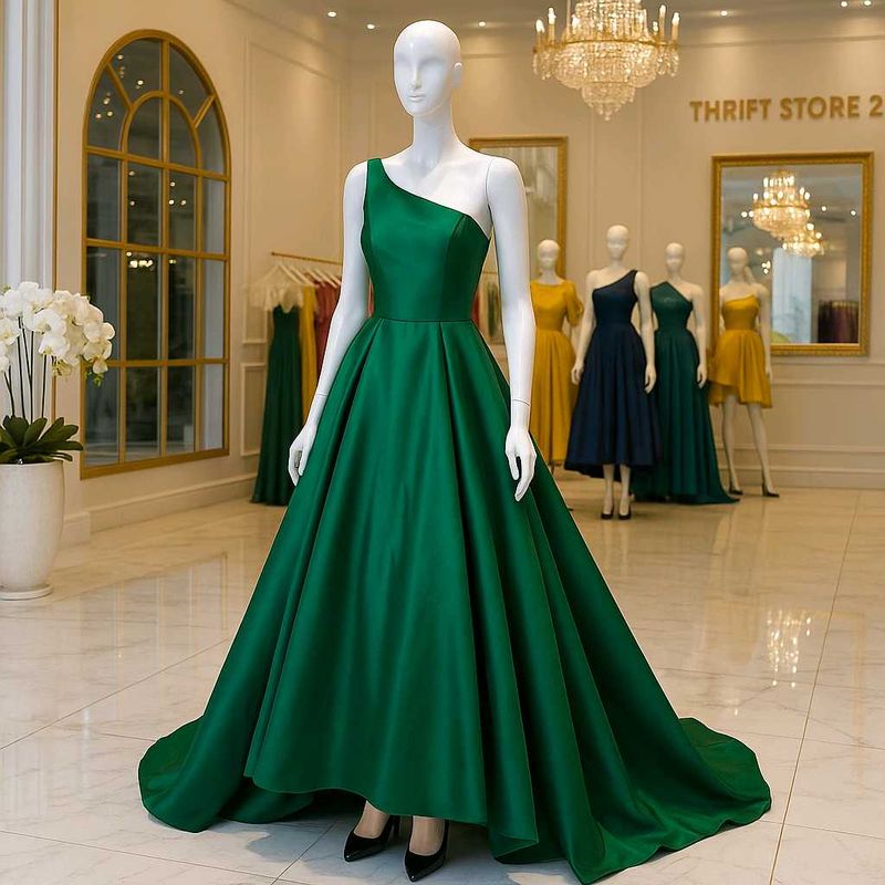 Emerald Green One-Shoulder Gown