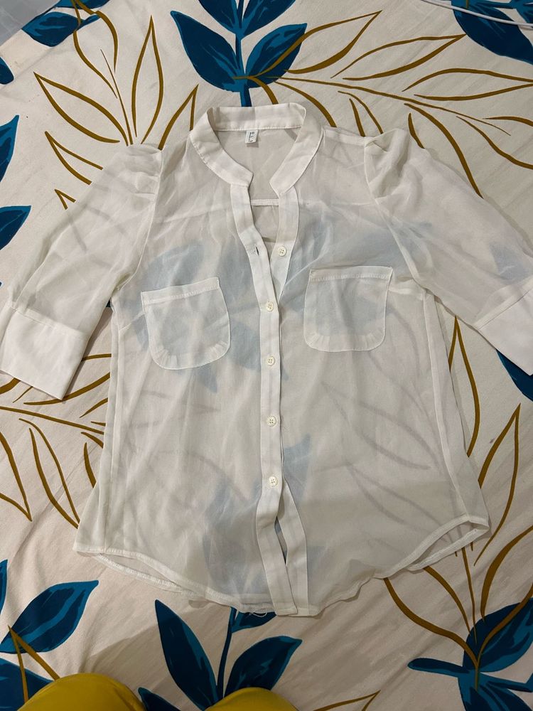 White Sheer Button-Down Blouse