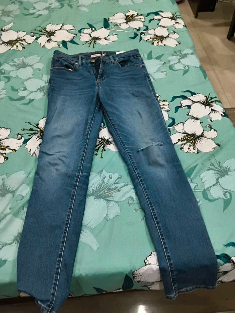 Blue Ribbed Denim Jeans
