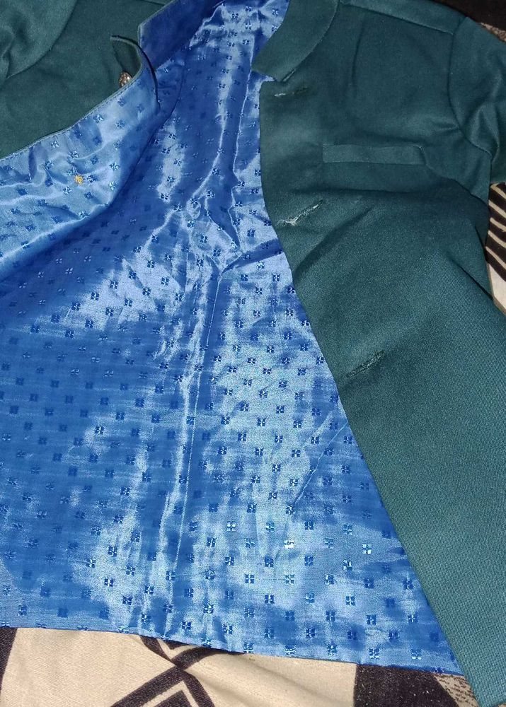 Emerald Green Blazer with Blue Patterned Lining
