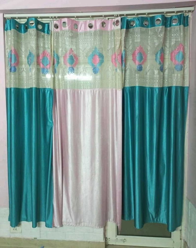 Floral Patterned 3 Curtains Set